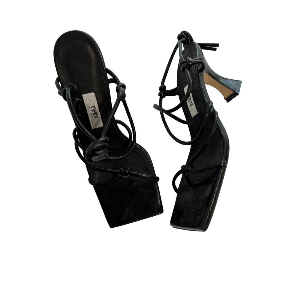 Miista Black Strappy Square-Toe Heeled Sandals